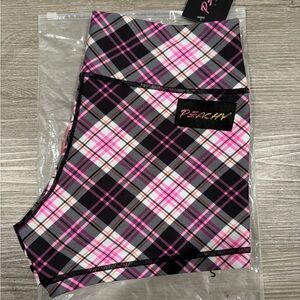Peachy Pink and Black Plaid Athletic Shorts